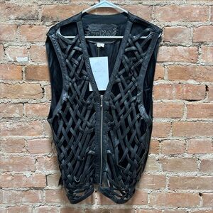 $60 Y2K TKO Leather Weaved Vest